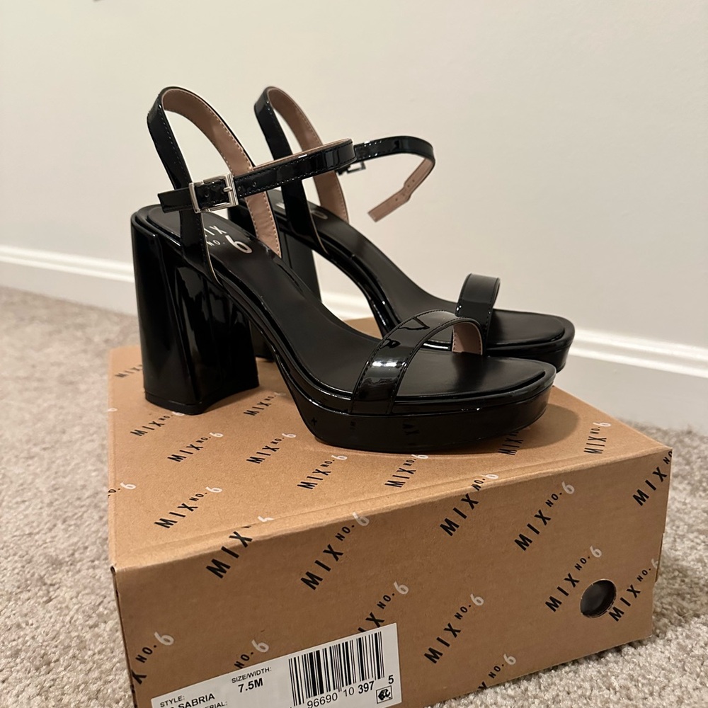Mix No. 6 Glossy Black Block Heel Sandals